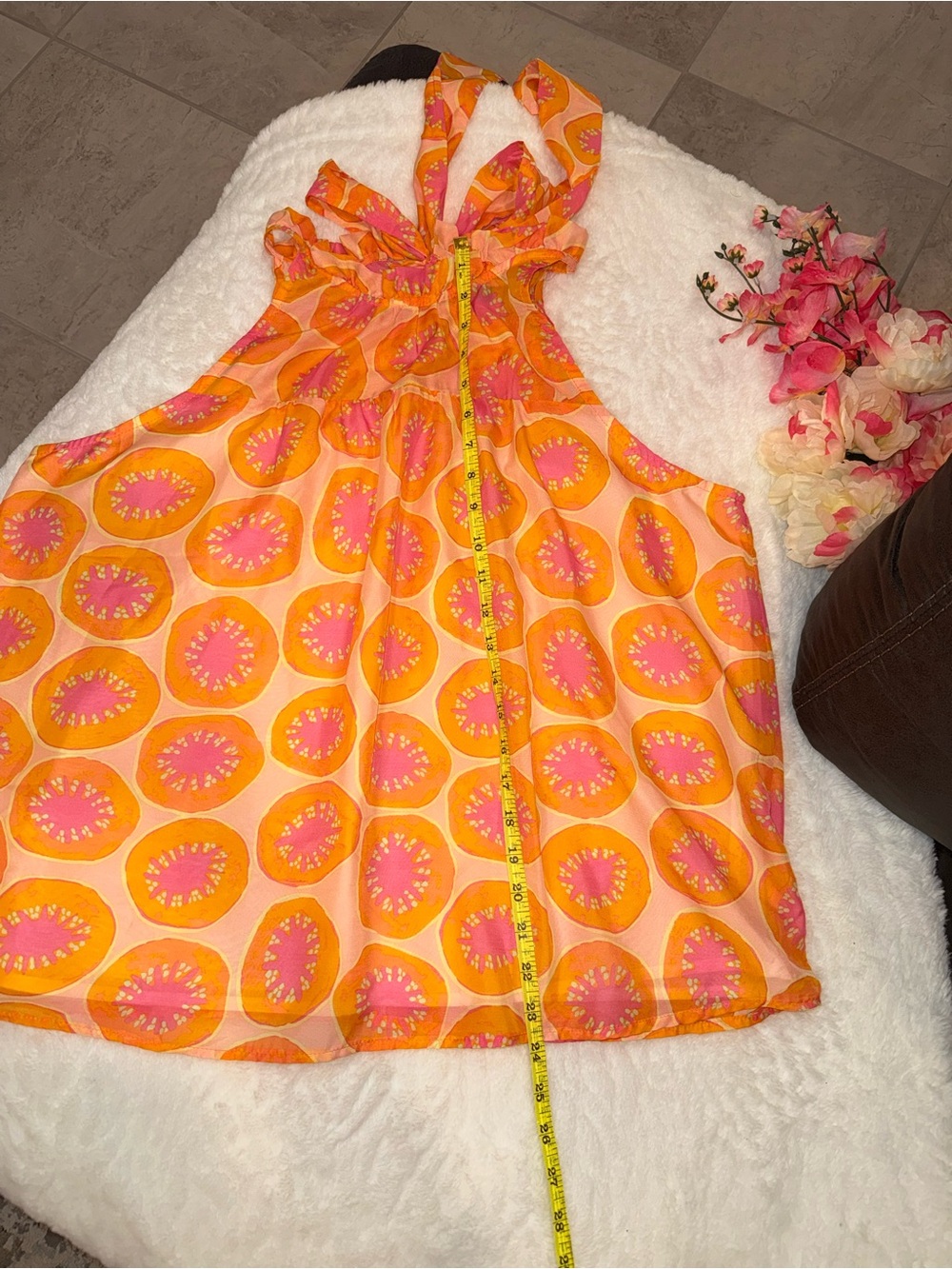 2 x 20$ Women's Orange & Pink Halter Blouse - Sleeveless Tie Neck Size L - Picture 3 of 5